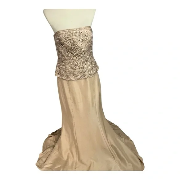 Jovani Beaded Evening Gown Beige Neutral MOB Floor Length Dress Ornate Occasion - Picture 1 of 12